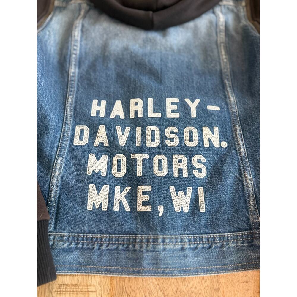 Harley-Davidson Women's Denim Jacket M Blue Zip-Off Sleeve Vest Hood 98402-20VW - Picture 11 of 15